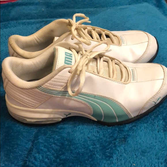White and teal Puma tennis shoes. - Picture 4 of 5